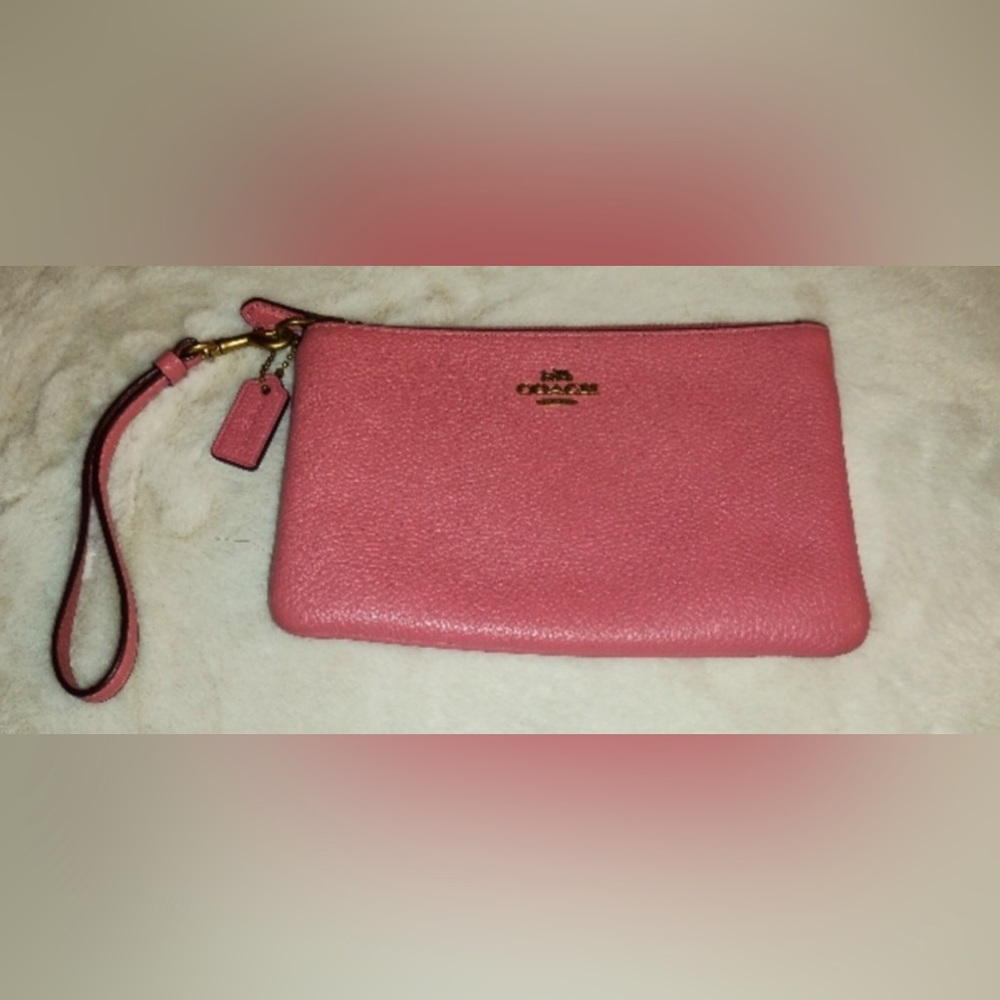Coach Cotton Candy Pink Wristlet Polished Pebble Leather Zip